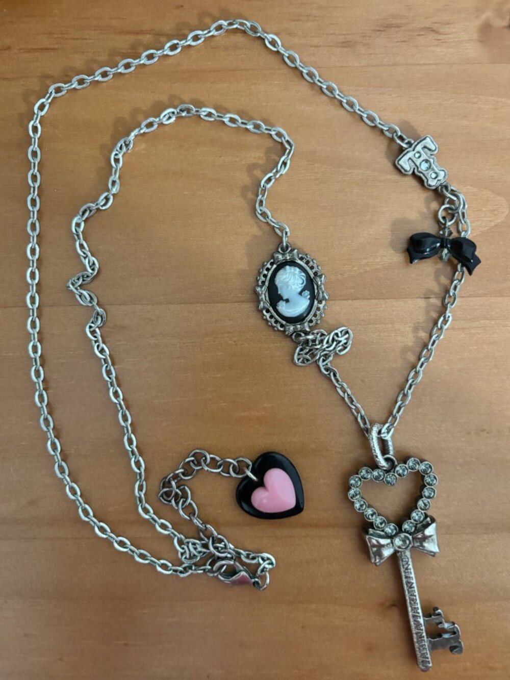 Vintage Tarina Tarantino Key Pendant Necklace with Cameo and Swarovski Crystals